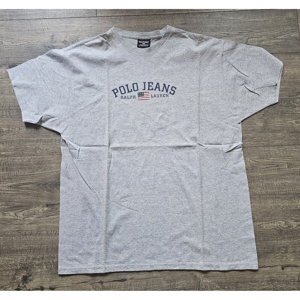 Vintage 90s Polo Jeans Co Ralph Lauren RL Grey T-Shirt Size Medium